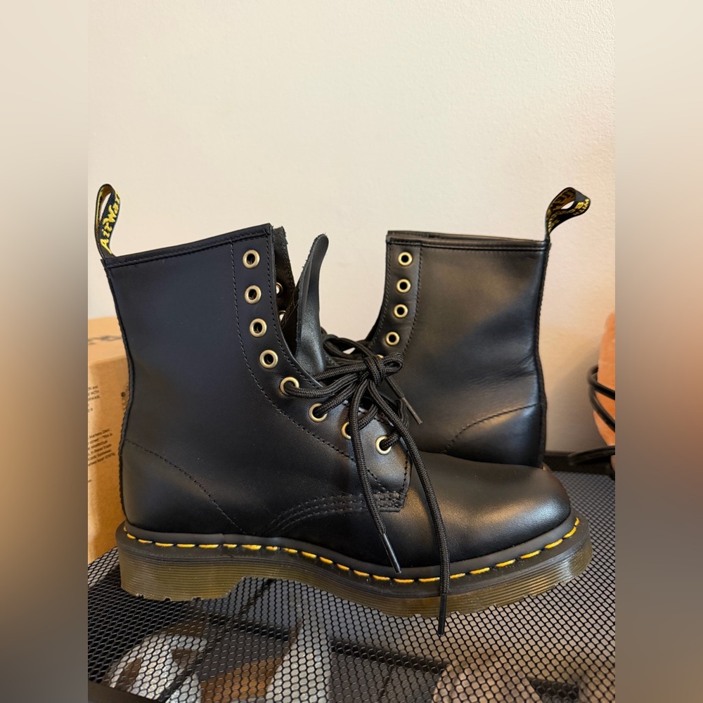 Dr. Martens Black Leather 1460 Vonda II Boots with Pink Floral Embroidery - Picture 10 of 11
